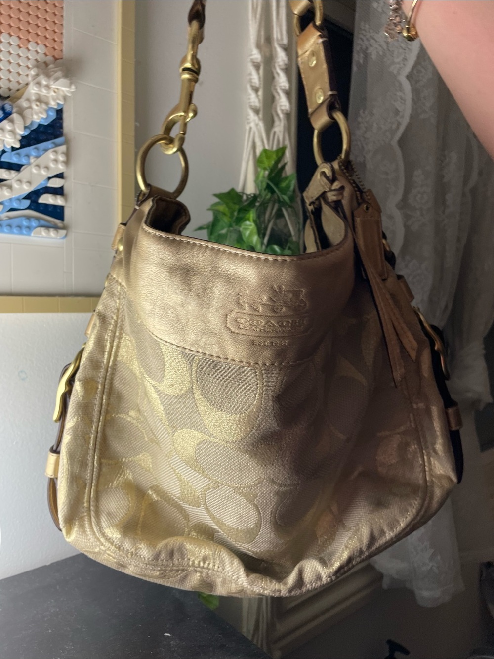 Coach Metallic Gold Signature Hobo Shoulder Bag
